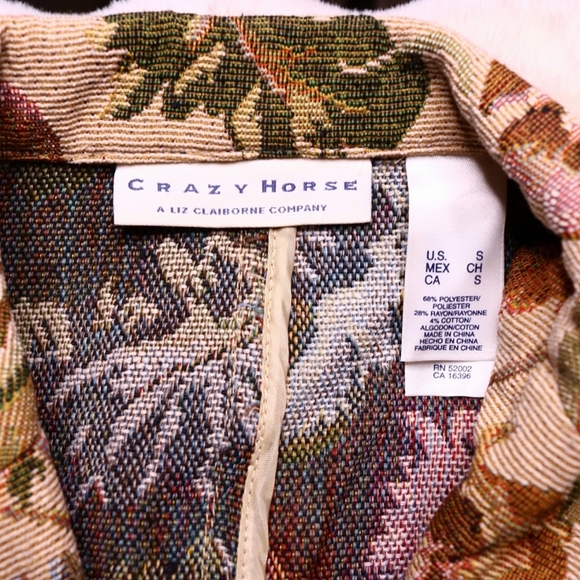 90s Botanical Tapestry Tailored Fit Blazer Neutral Crazy Horse Liz Claiborne, S - Picture 4 of 7